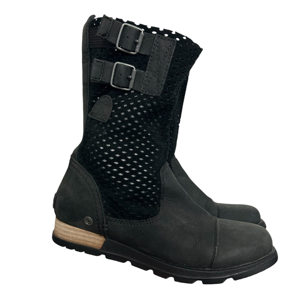 Sorel Major Black Perforated Leather Pull-On Womens Boots Size 6.5